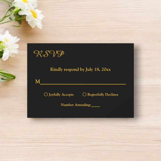 Elegant Simple Black And Gold Modern Chic Wedding RSVP Card (Creator Uploaded)