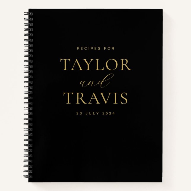 Elegant Simple Black and Gold Newlywed Recipe Notebook (Front)