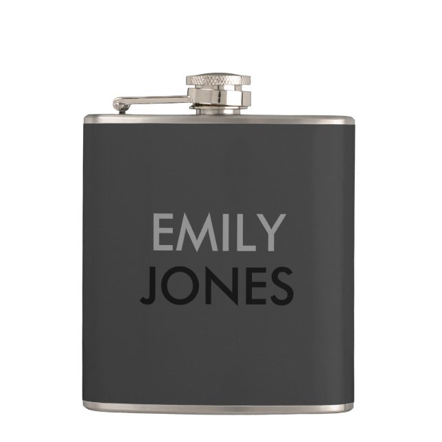 Elegant simple black and grey personalized hip flask (Front)