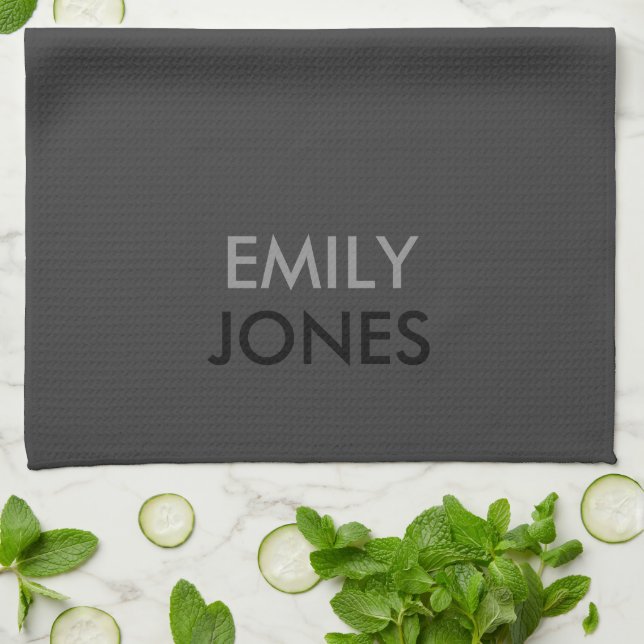 Elegant simple black and grey personalized kitchen towel (Folded)