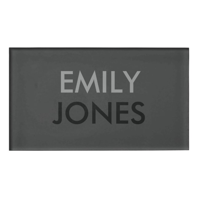 Elegant simple black and grey personalized name tag (Front)