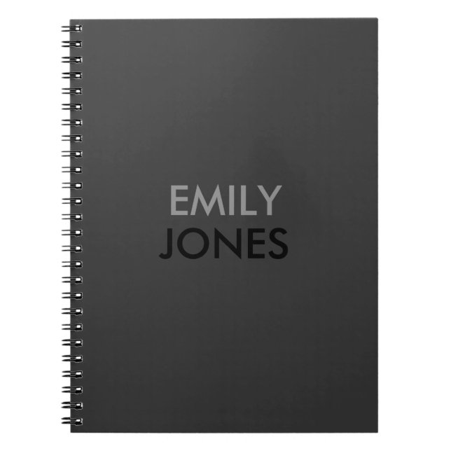Elegant simple black and grey personalized notebook (Front)