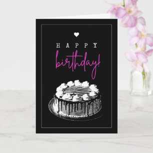 Elegant Simple Black and White Birthday Cake Card