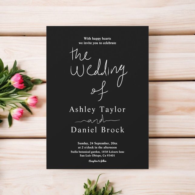 Elegant Simple Black And White Calligraphy Wedding Invitation (Creator Uploaded)