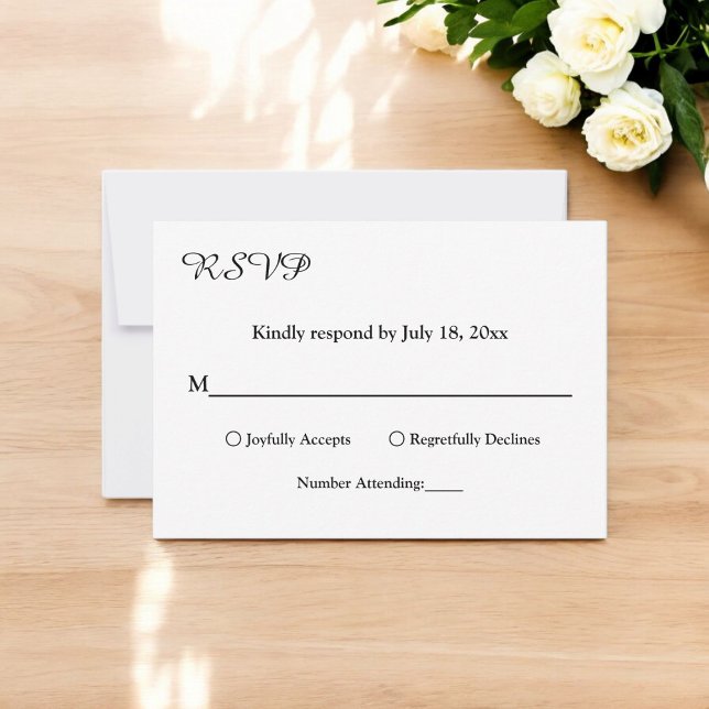 Elegant Simple Black And White Chic Modern Wedding RSVP Card (Creator Uploaded)
