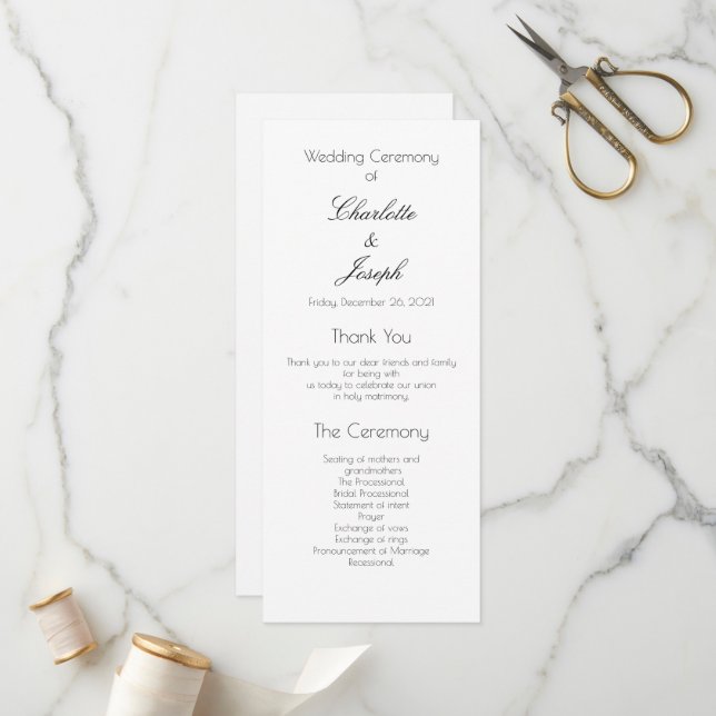 Elegant Simple Black and White Classic Wedding Pro Program (Front/Back In Situ)