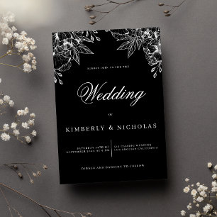 Elegant simple black and white floral wedding invitation