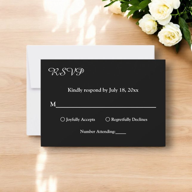 Elegant Simple Black And White Modern Chic Wedding RSVP Card (Creator Uploaded)