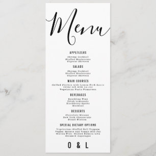 Elegant Simple Black and White Monogram Wedding Menu