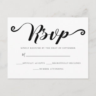 Elegant Simple Black And White RSVP Postcard