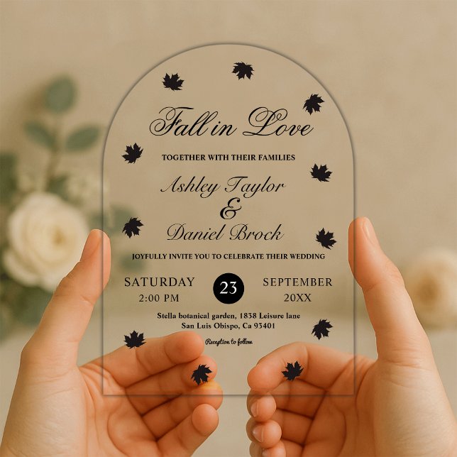 Elegant Simple Black And White Rustic Fall Wedding Acrylic Invitations (Creator Uploaded)