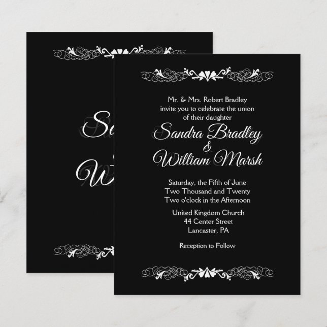 Elegant Simple Black and White Wedding Invitation (Front/Back)