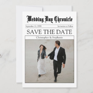 Elegant Simple Black Calligraphy QR Code Newspaper Save The Date