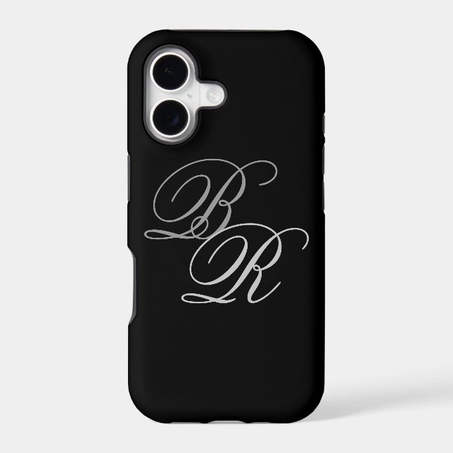Elegant Simple Black Grey Monogram Initials (Back)