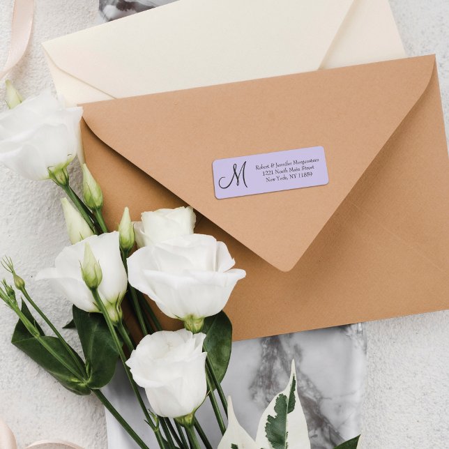 Elegant Simple Black Lilac Purple Monogram Address (Creator Uploaded)