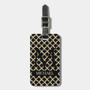 Elegant simple black metal Strip Monogrammed Luggage Tag