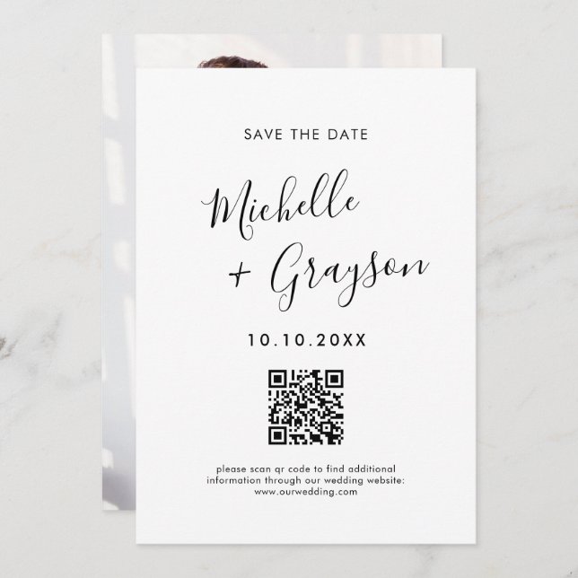 Elegant Simple Black Minimalist Modern QR code     Save The Date (Front/Back)