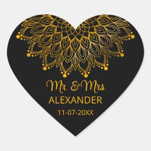 Elegant simple black ornate wedding heart sticker