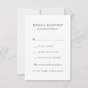 Elegant Simple Black Script Meal Choice Wedding RSVP Card