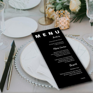 Elegant Simple Black White Classic Wedding Party Menu