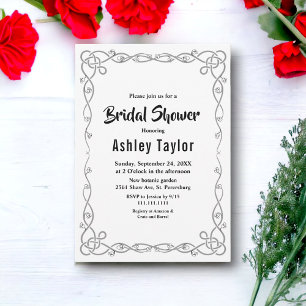 Elegant Simple Black & White Floral Bridal Shower Invitation
