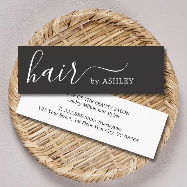 Elegant Simple Black White Hair Stylist Mini Business Card (Creator Uploaded)