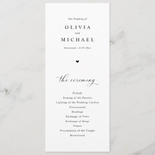 Elegant Simple Black & White Heart Wedding Program