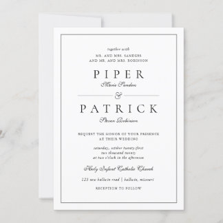 Elegant Simple Black White Minimalist Wedding Invitation