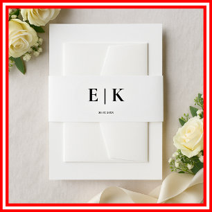 Elegant Simple Black White Modern Monogram Wedding Invitation Belly Band