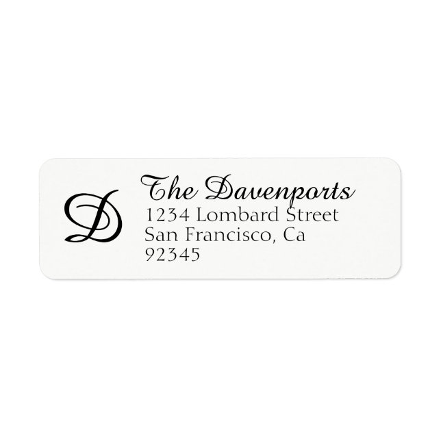 Elegant Simple Black White Monogram Return Address (Front)