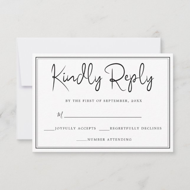 Elegant Simple Black & White RSVP (Front)