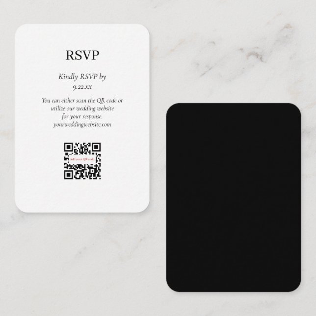 Elegant Simple Black White RSVP QR Code Option Enclosure Card (Front/Back)