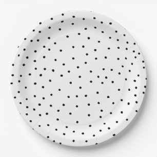 Elegant simple black white watercolor polka dots paper plate