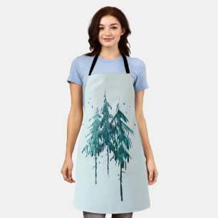 Elegant Simple Blue-Green Watercolor Pine Trees Apron
