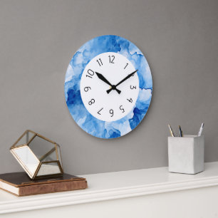 Elegant Simple Blue watercolor  Large Clock