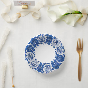 Elegant simple Blue White Flower chinoiserie style Paper Plate