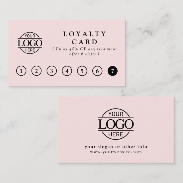 Elegant Simple Blush Pink Customer Rewards Loyalty Card (Front/Back)