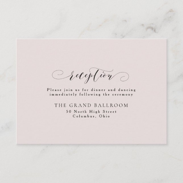 Elegant simple blush pink reception card (Front)
