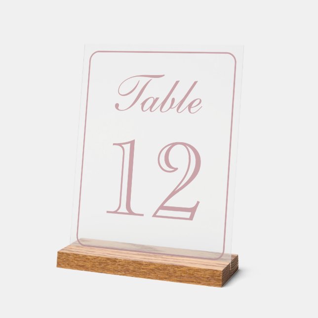 Elegant Simple Blush Table Number Acrylic Sign (Angle)