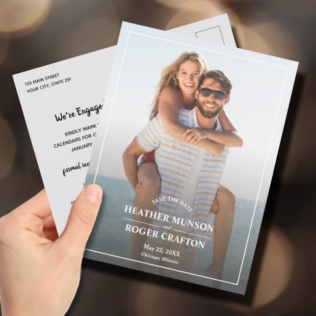 Elegant Simple Border Photo Wedding Save the Date Announcement Postcard (Creator Uploaded)