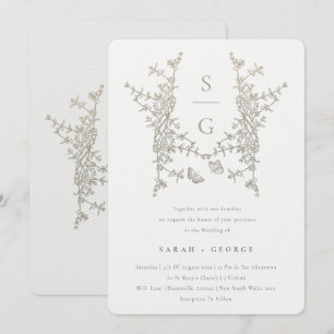 Elegant Simple Botanical Crest Monogram Wedding Invitation