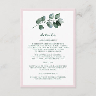 Elegant Simple Botanical Leaves Wedding Details Enclosure Card