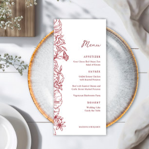 Elegant Simple Burgundy Floral Garden Wedding Menu