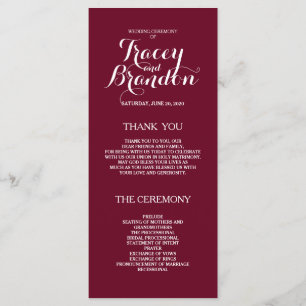Elegant Simple Burgundy Red Custom Wedding Program