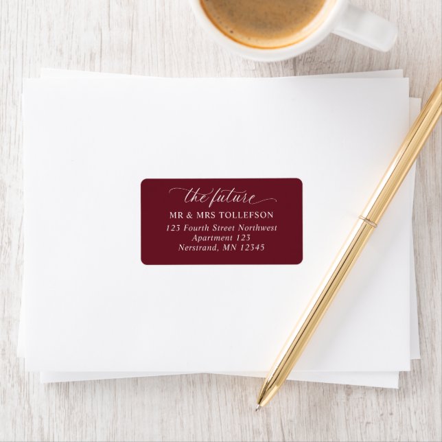 Elegant Simple Burgundy Wedding RSVP Address Label (Insitu)