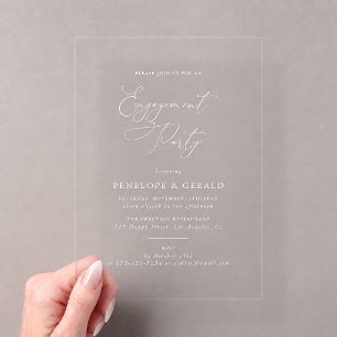 Elegant Simple Calligraphy Engagement Party Acrylic Invitations
