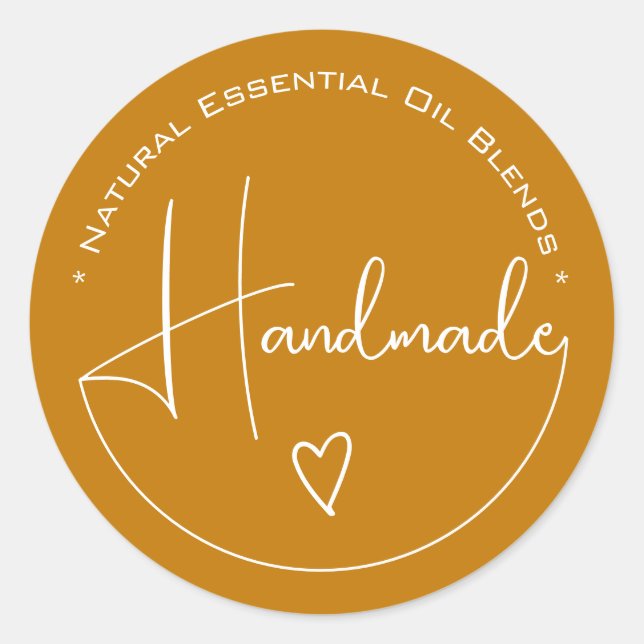 Elegant Simple Calligraphy Handmade Heart Yellow Classic Round Sticker (Front)