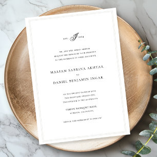 Elegant Simple Calligraphy Monogram White Wedding Invitation