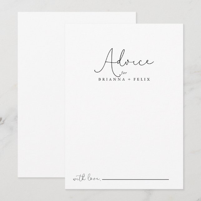 Elegant Simple Calligraphy Wedding  Advice Card (Front/Back)