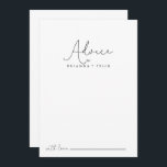 Elegant Simple Calligraphy Wedding  Advice Card<br><div class="desc">This elegant simple calligraphy wedding advice card is perfect for a rustic wedding. The simple and elegant design features classic and fancy script typography in black and white. These cards are perfect for a wedding, bridal shower, baby shower, graduation party & more. Personalize the cards with the names of the...</div>